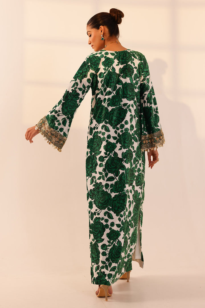 Green & white kaftan dress