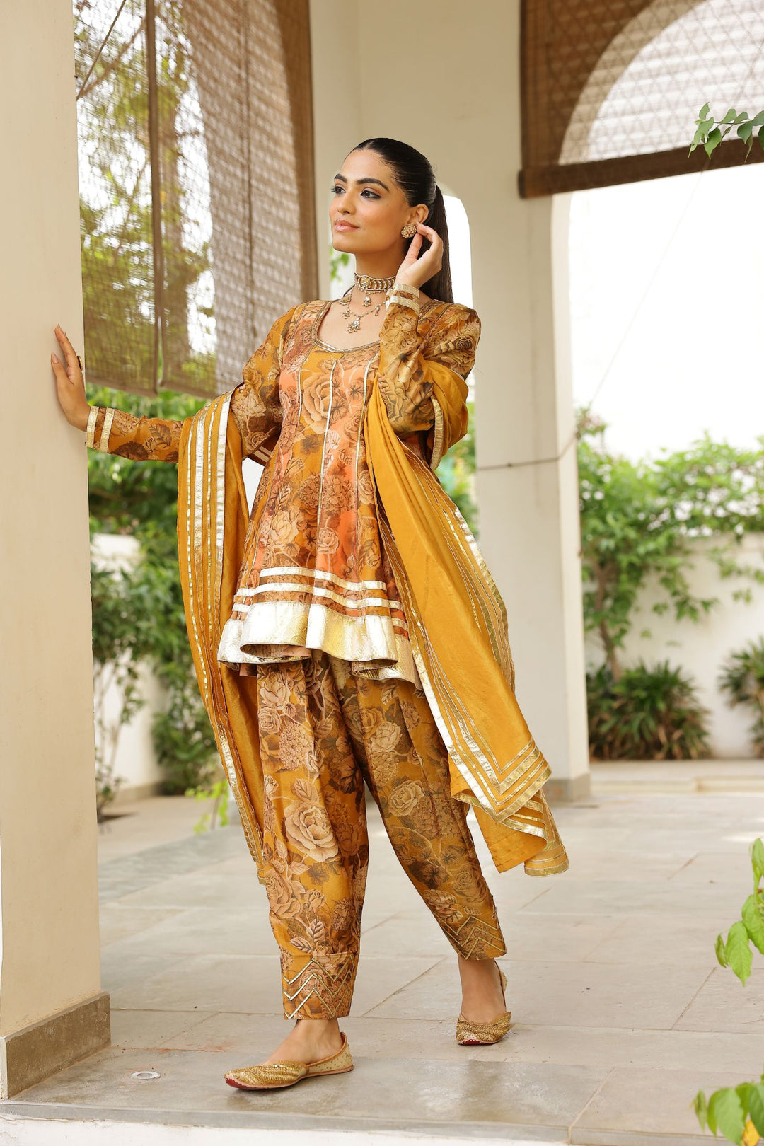 Peach & Gold Tissue Silk Two Tone Peplum Kurta