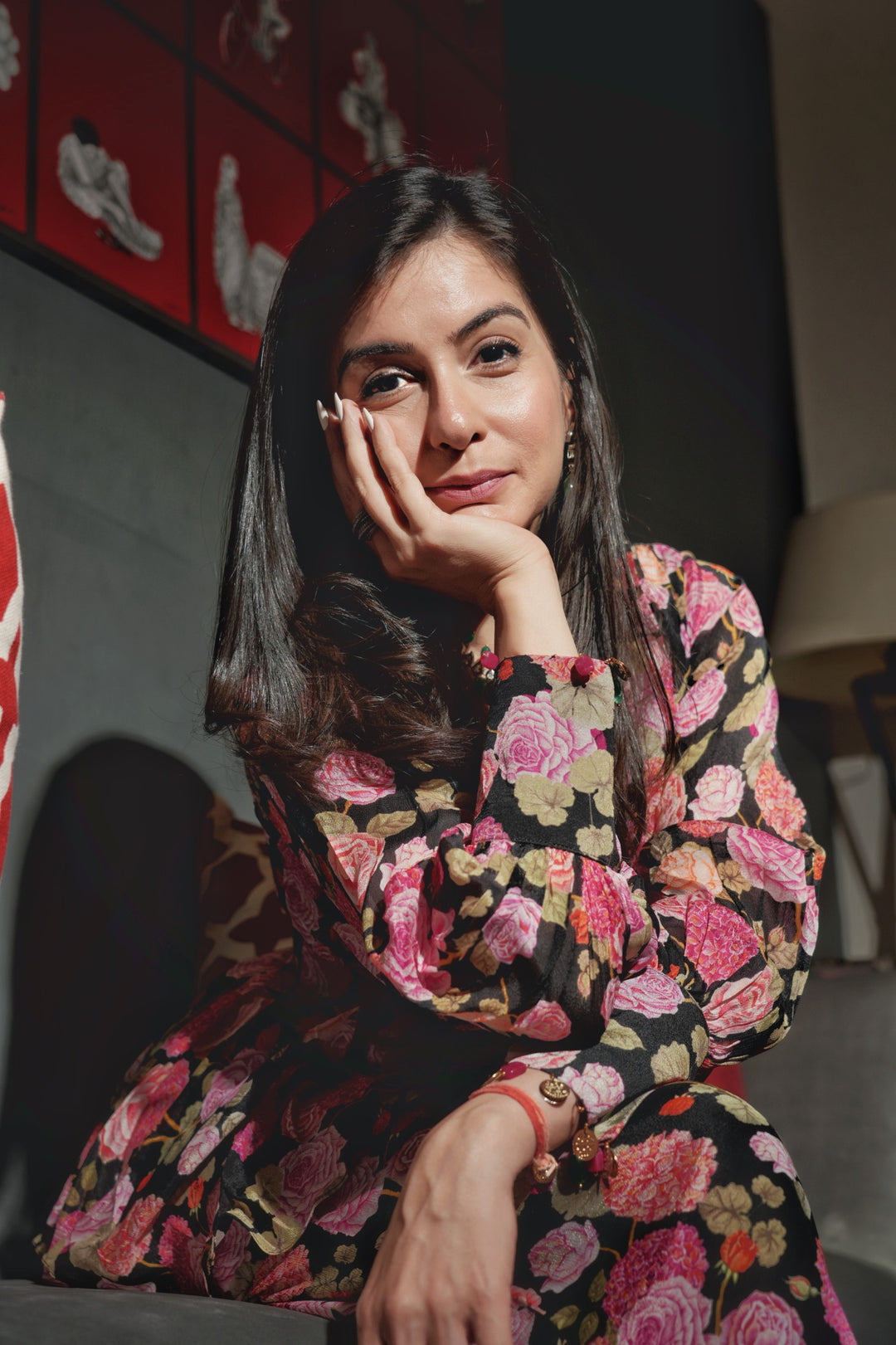 Manat Lamba In Black Rose Peplum Trouser Set