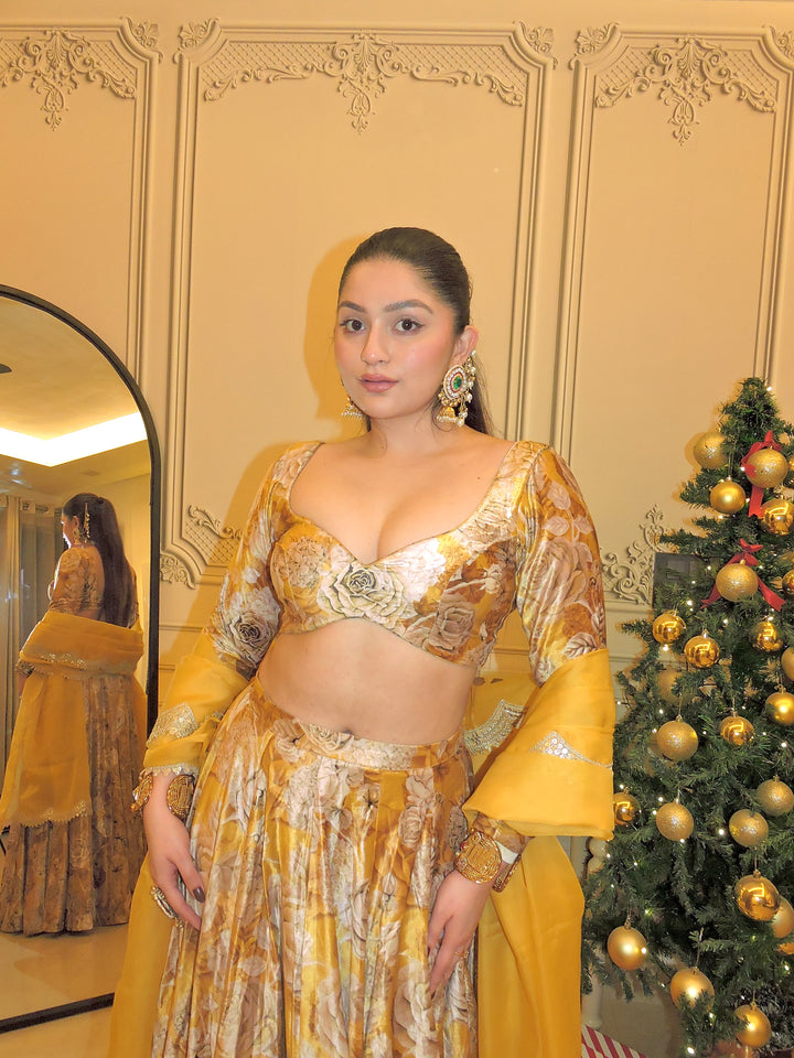 Akshitaa in Gold lehenga set (organza dupatta)