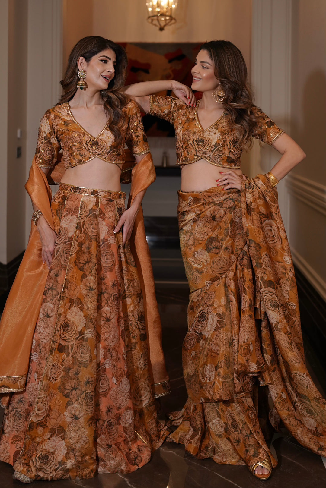 Gold Tissue Ruffle Saree Set