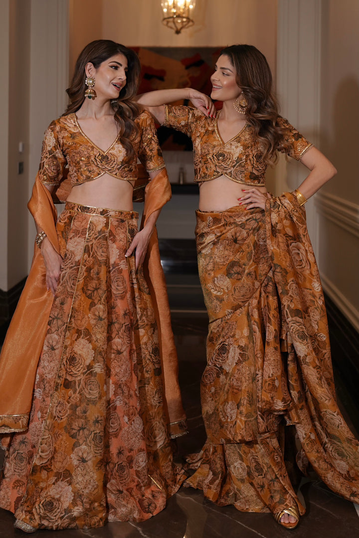 Gold Tissue Ruffle Saree Set