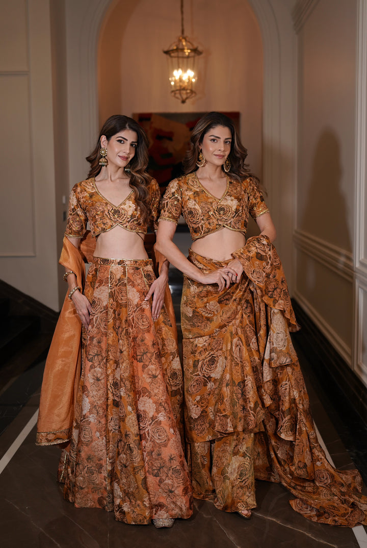 Peach & Gold Tissue Lehenga Set