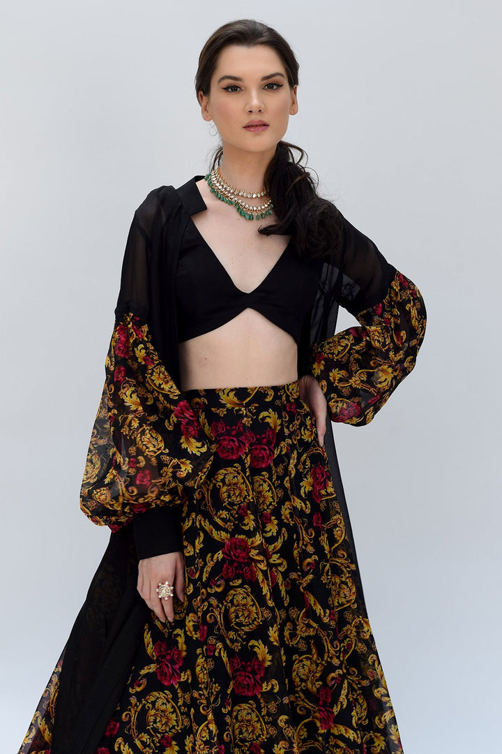 Black Gold Jacket & Lehenga Set