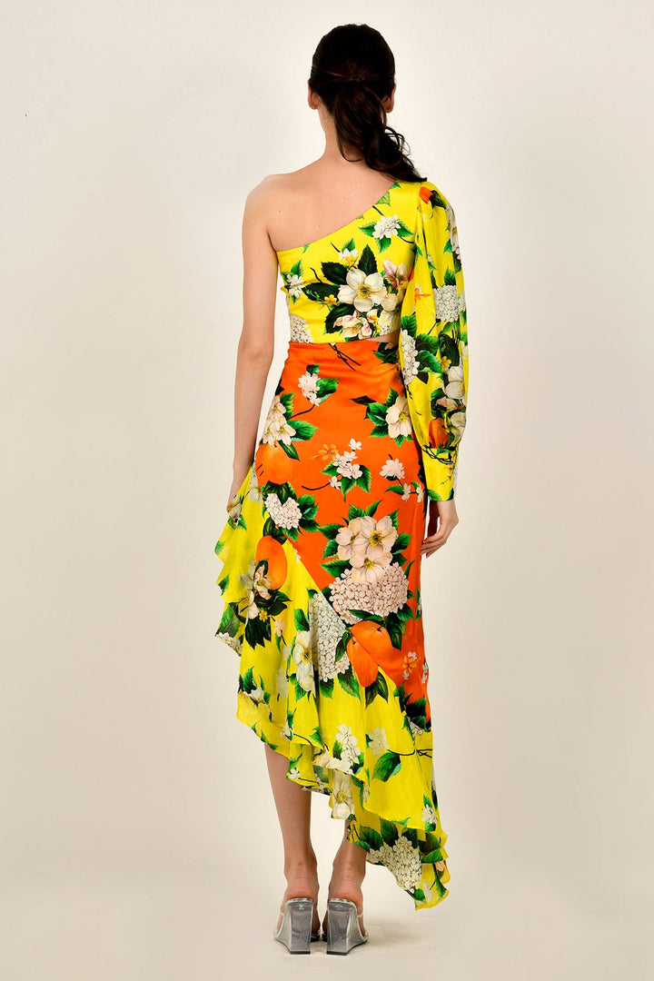 Lemon-Tangerine One Shoulder Dress