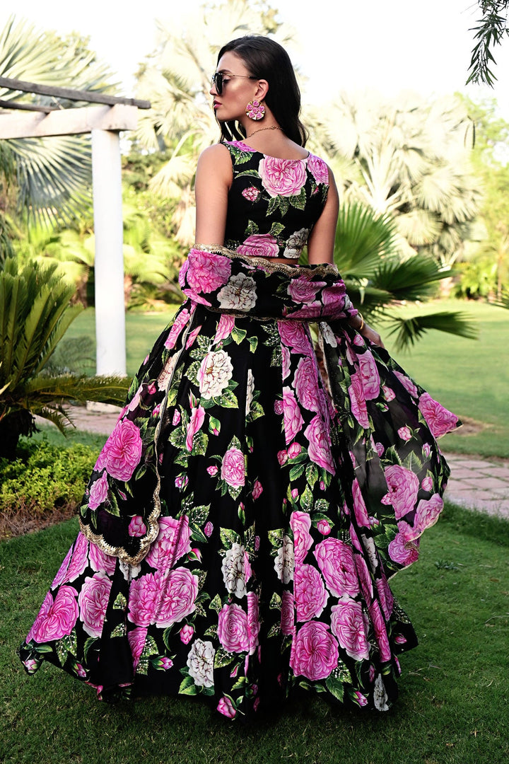 Black Peony Lehenga Set