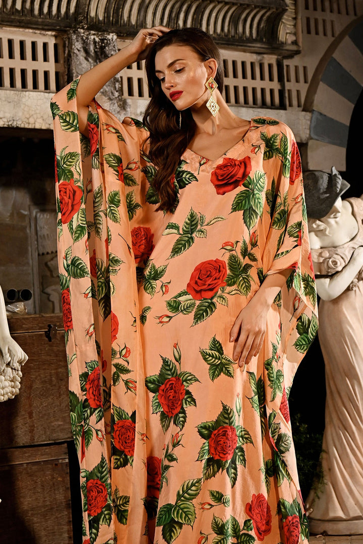 Peach Silk Kaftan Dress