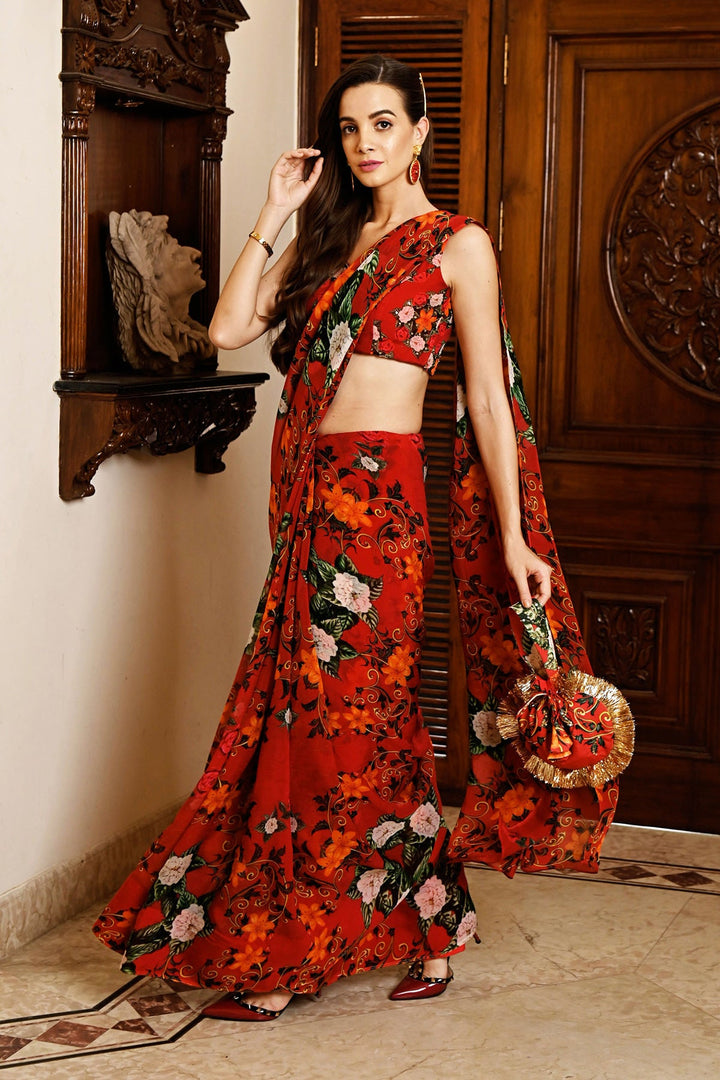 Red 6 Yard Saree