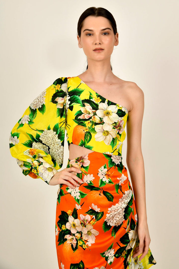 Lemon-Tangerine One Shoulder Dress