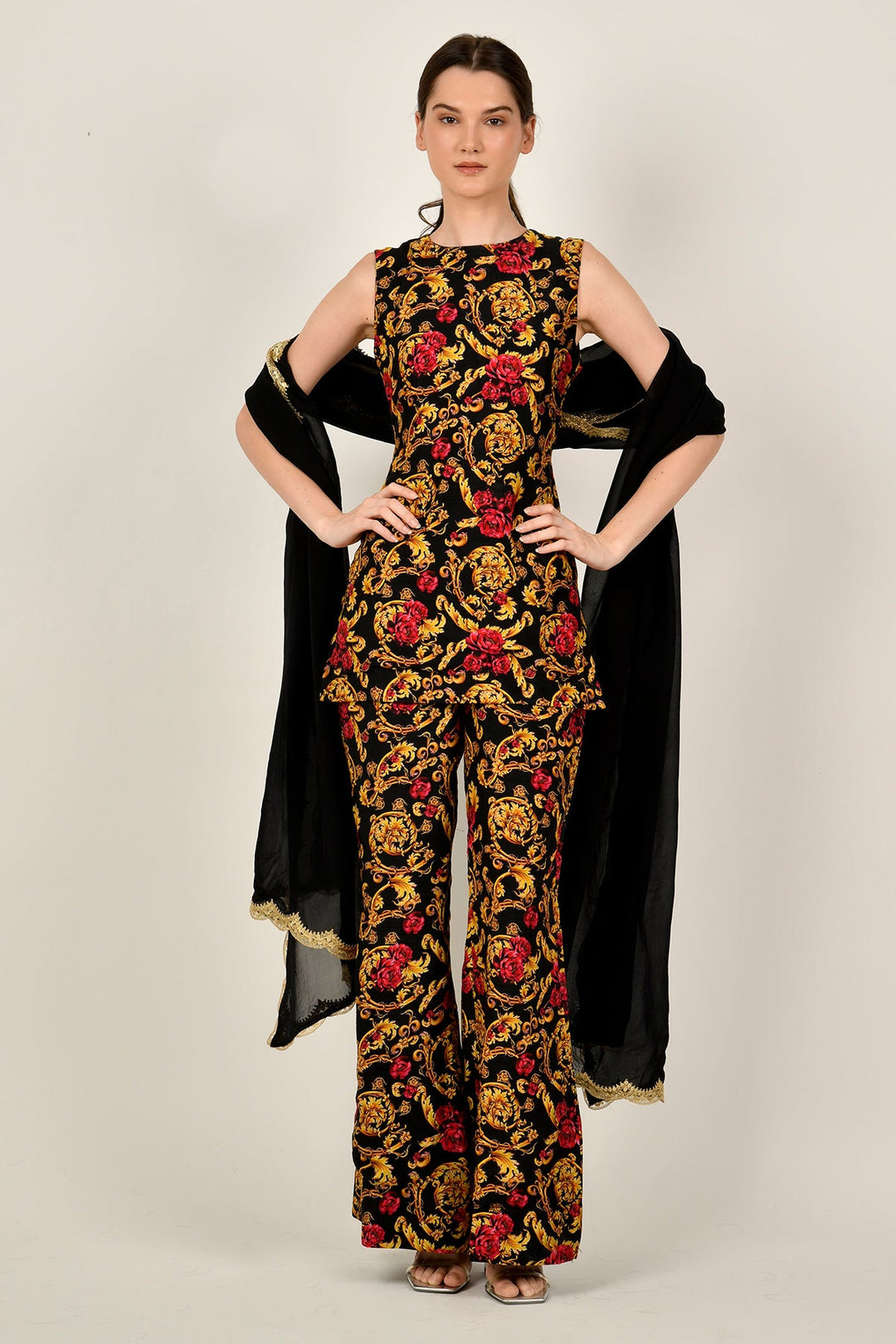 Black Gold Kameez Trouser Set