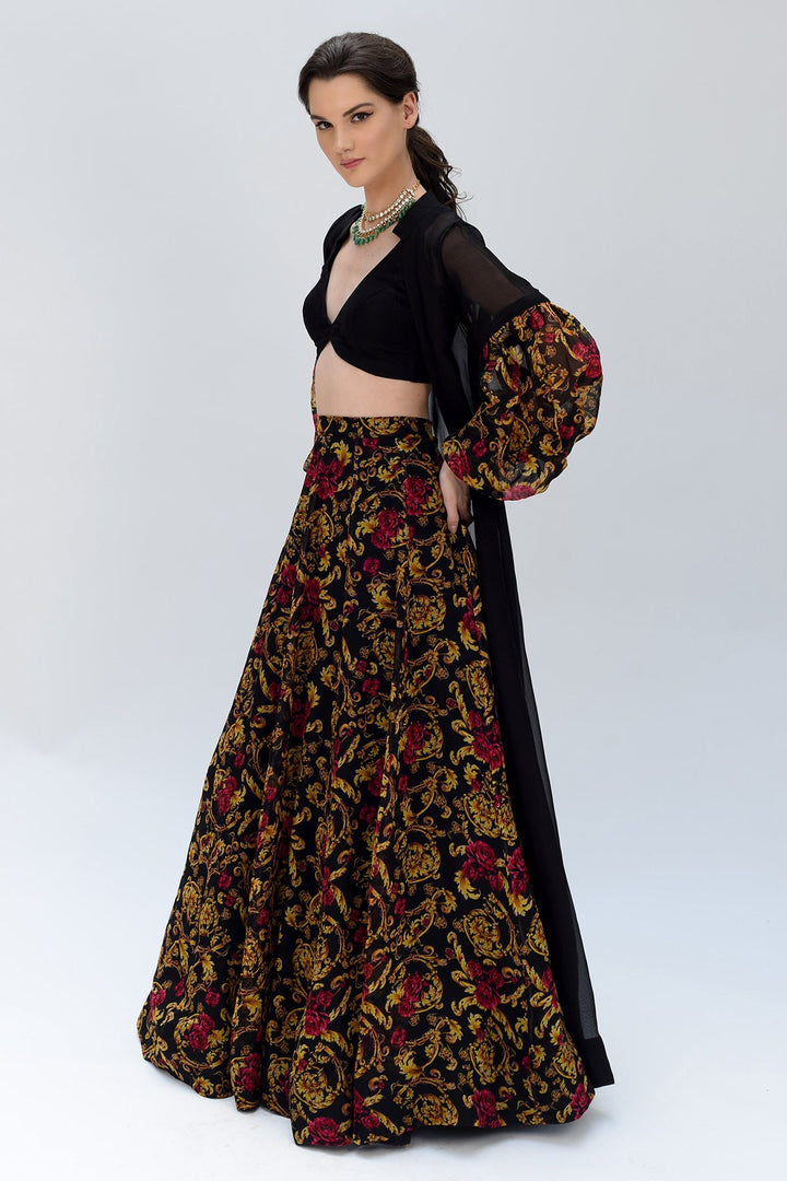 Black Gold Jacket & Lehenga Set