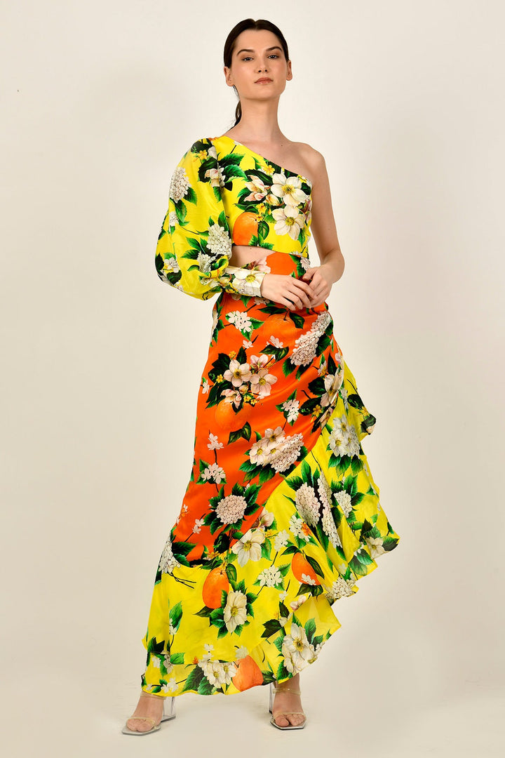 Lemon-Tangerine One Shoulder Dress