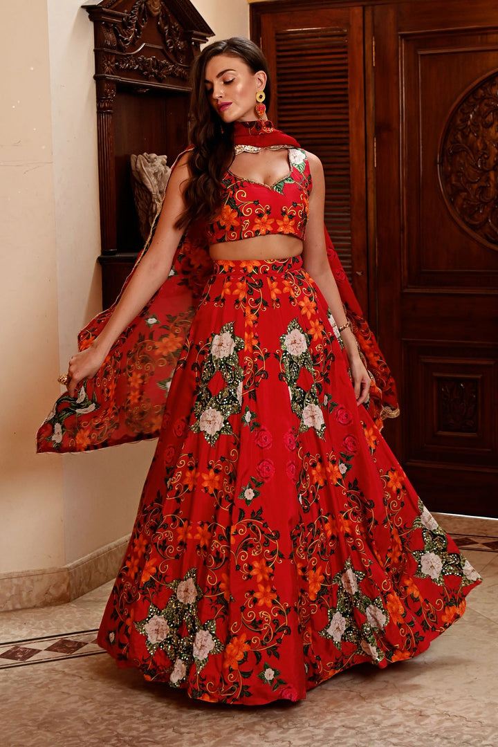 Red Silk Lehenga Set