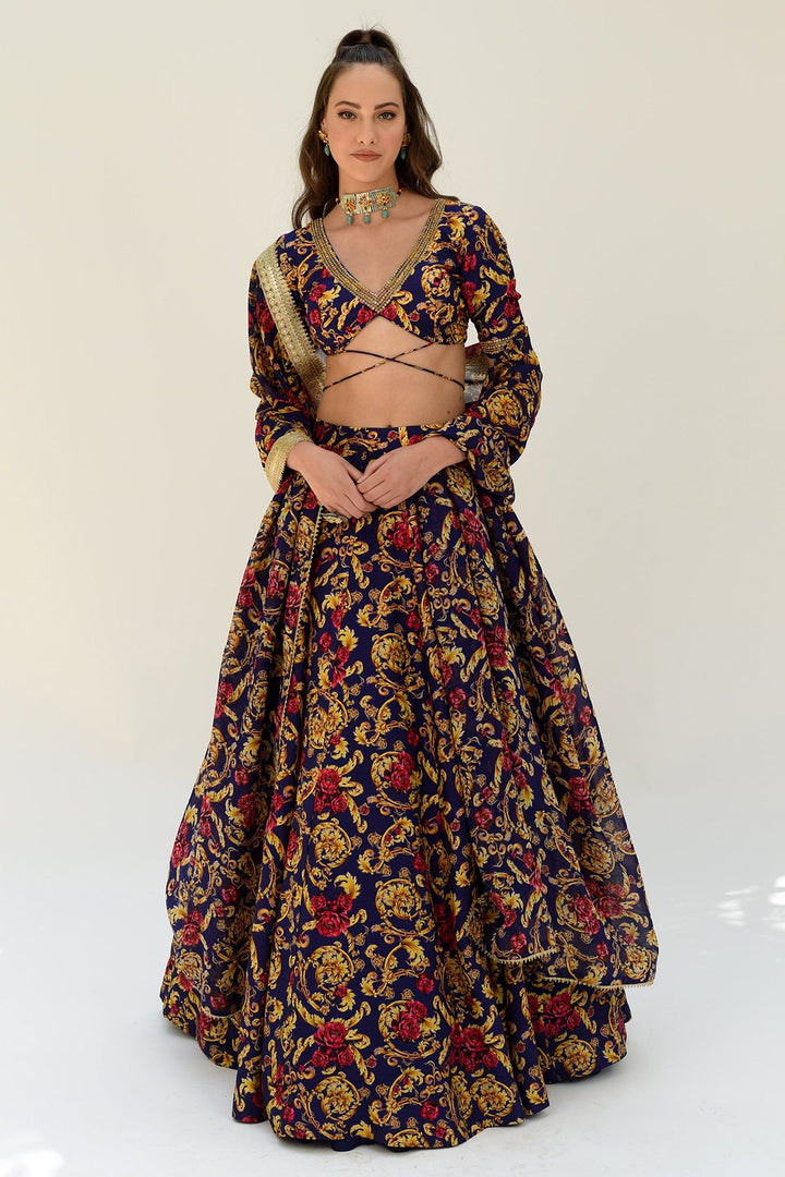 Blue Gold Lehenga Set